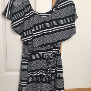 black and white striped off the shoulder romper